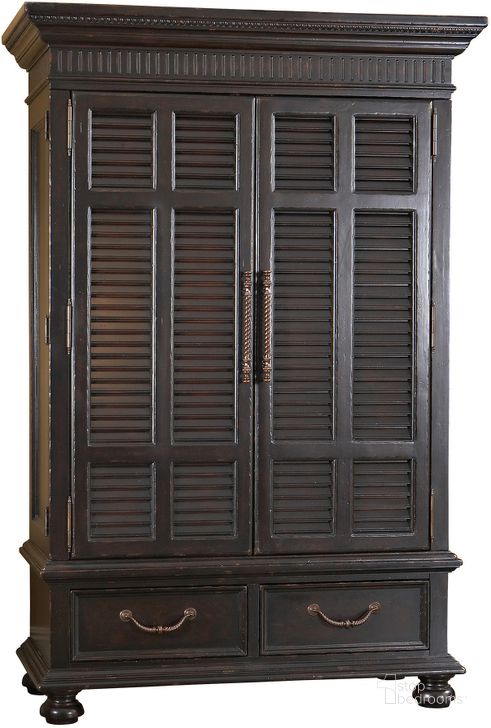 The appearance of Kingstown Rich Tamarind Trafalgar Armoire designed by Tommy Bahama in the traditional interior design. This brown piece of furniture  was selected by 1StopBedrooms from Kingstown Collection to add a touch of cosiness and style into your home. Sku: 01-0619-311C. Material: Leather. Product Type: Armoires and Wardrobe. Image1