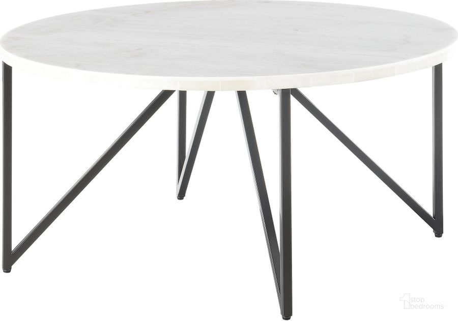 The appearance of Kinsler Black Round Coffee Table designed by Picket House in the modern / contemporary interior design. This white and black piece of furniture  was selected by 1StopBedrooms from Kinsler Collection to add a touch of cosiness and style into your home. Sku: CCR100CTE. Material: Marble. Product Type: Coffee Table. Image1