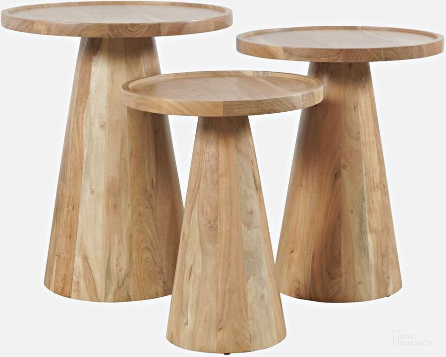 The appearance of Knox Mid-Century Modern Solid Hardwood Round Accent Tables Set of 3 In Natural designed by Jofran in the modern / contemporary interior design. This natural piece of furniture  was selected by 1StopBedrooms from Knox Collection to add a touch of cosiness and style into your home. Sku: 2330-KNOXNAT. Material: Wood. Product Type: Accent Table. Image1