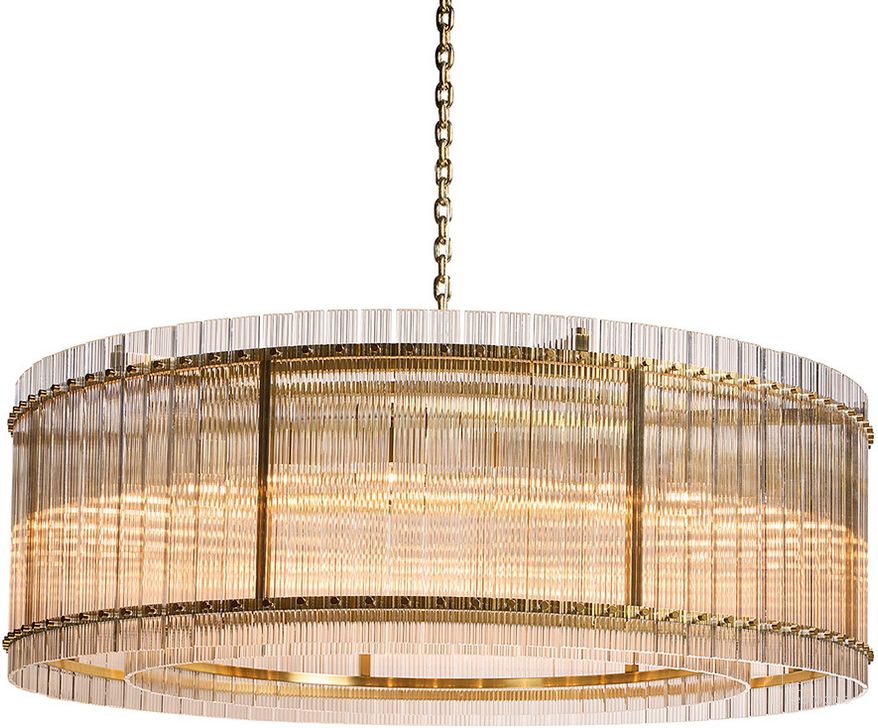 The appearance of Kore Large Chandelier In Brass And Clear designed by Sunpan in the modern / contemporary interior design. This brass piece of furniture  was selected by 1StopBedrooms from Kore Collection to add a touch of cosiness and style into your home. Sku: 107929. Material: Glass. Product Type: Chandelier. Image1