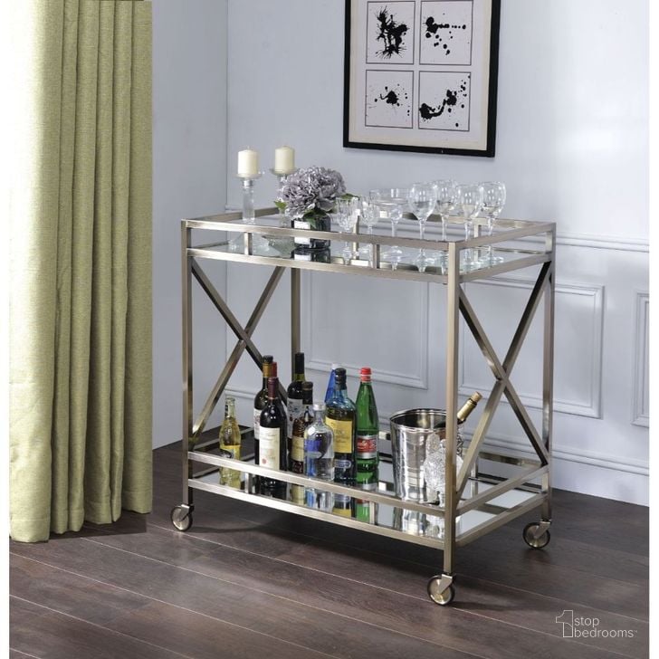 The appearance of Kristensen Serving Cart designed by ACME in the transitional interior design. This medium color piece of furniture  was selected by 1StopBedrooms from Kristensen Collection to add a touch of cosiness and style into your home. Sku: 98352. Product Type: Kitchen Islands and Serving Cart. Material: Metal/Glass. Image1