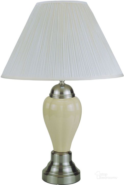 The appearance of Niki Ivory Table Lamp designed by Furniture of America in the traditional interior design. This cream piece of furniture  was selected by 1StopBedrooms from Niki Collection to add a touch of cosiness and style into your home. Sku: L76117IV-6PK. Material: Ceramic. Product Type: Table Lamp.