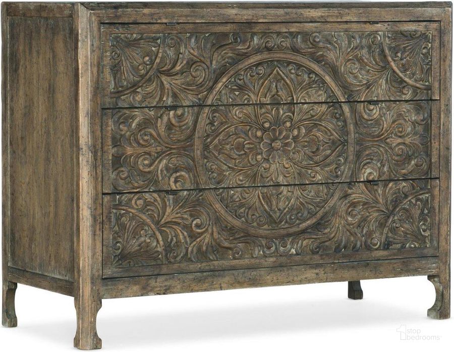 The appearance of La Grange Lockhart Three-Drawer Accent Chest designed by Hooker in the traditional interior design. This medium wood piece of furniture  was selected by 1StopBedrooms from La Grange Collection to add a touch of cosiness and style into your home. Sku: 6960-50007-80. Material: Wood. Product Type: Accent Chest. Image1