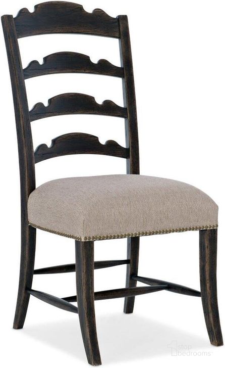 The appearance of La Grange Twin Sisters Ladderback Side Chair set of 2 designed by Hooker in the traditional interior design. This dark wood piece of furniture  was selected by 1StopBedrooms from La Grange Collection to add a touch of cosiness and style into your home. Sku: 6960-75311-89. Material: Fabric. Product Type: Side Chair. Image1