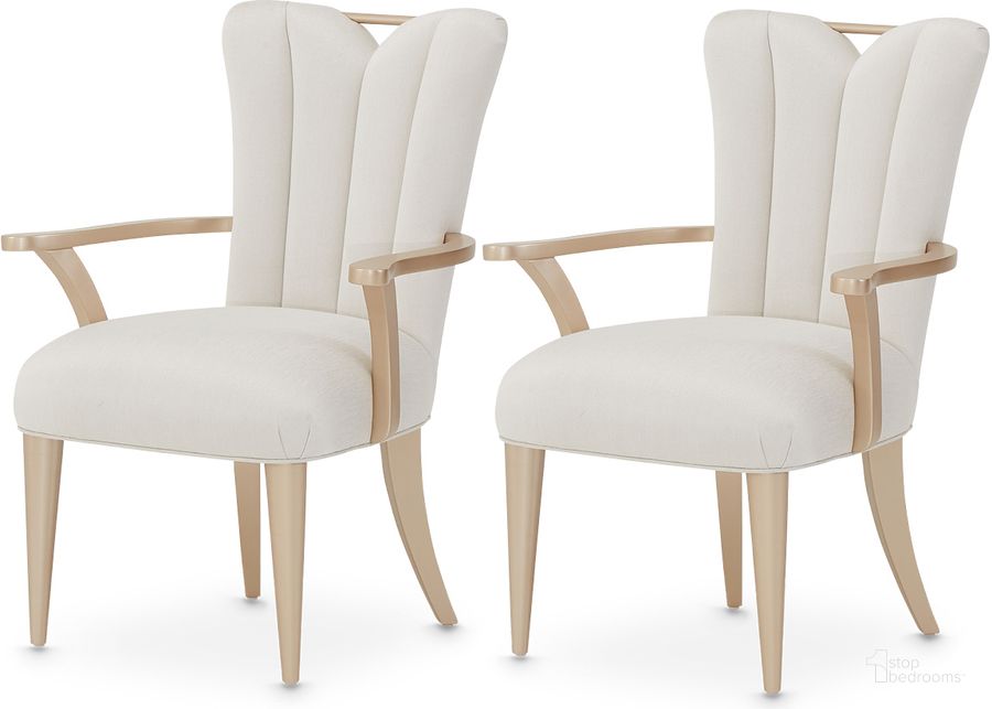 The appearance of La Rachelle Dining Arm Chair Set of 2 In Champagne designed by AICO in the modern / contemporary interior design. This champagne piece of furniture  was selected by 1StopBedrooms from La Rachelle Collection to add a touch of cosiness and style into your home. Sku: 9034004-136. Material: Wood. Product Type: Arm Chair. Image1
