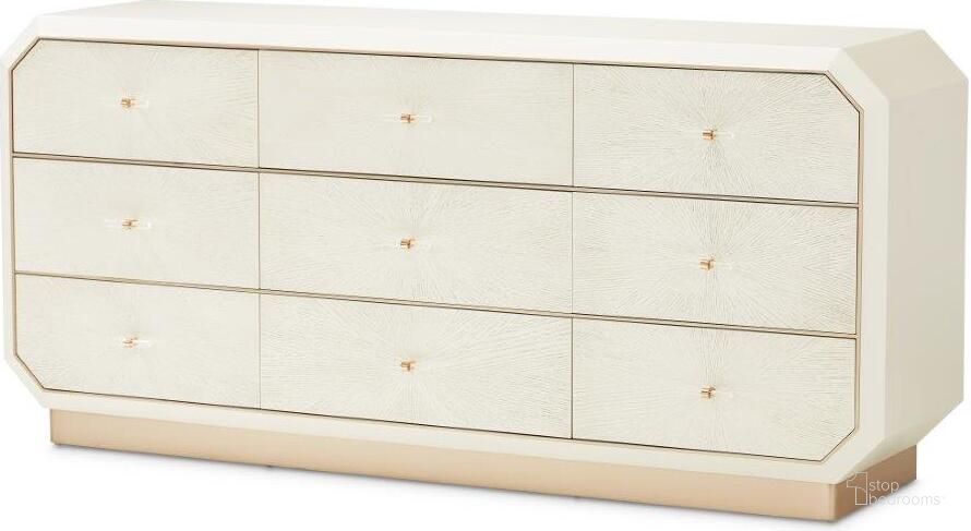 The appearance of La Rachelle Dresser In Champagne designed by AICO in the modern / contemporary interior design. This champagne piece of furniture  was selected by 1StopBedrooms from La Rachelle Collection to add a touch of cosiness and style into your home. Sku: 9034050SA-136. Material: Wood. Product Type: Dresser. Image1