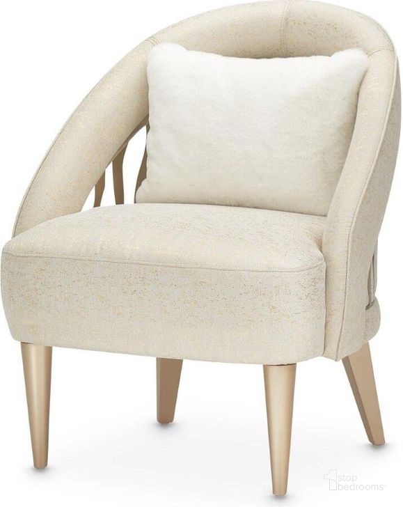The appearance of La Rachelle Flame Chair In Gold Rush and Champagne designed by AICO in the modern / contemporary interior design. This champagne piece of furniture  was selected by 1StopBedrooms from La Rachelle Collection to add a touch of cosiness and style into your home. Sku: 9034834-GDRSH-136. Material: Wood. Product Type: Chair. Image1
