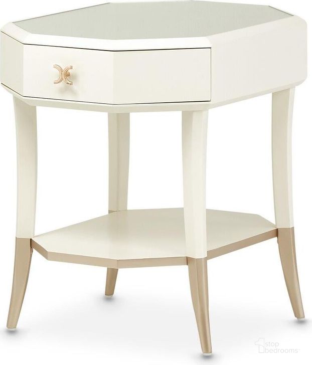 The appearance of La Rachelle Octagonal End Table In Champagne designed by AICO in the modern / contemporary interior design. This champagne piece of furniture  was selected by 1StopBedrooms from La Rachelle Collection to add a touch of cosiness and style into your home. Sku: 9034202-136. Material: Wood. Product Type: End Table. Image1