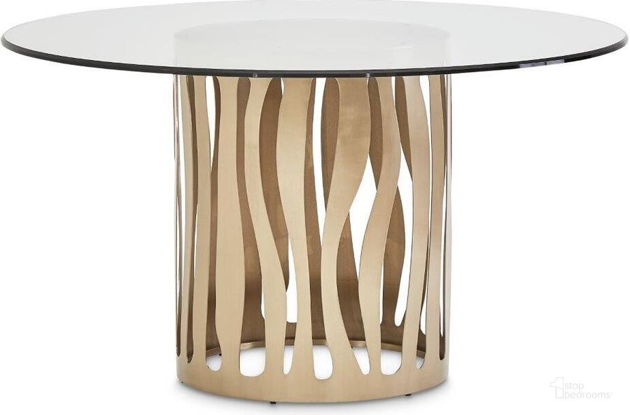 The appearance of La Rachelle Round Dining Table In Champagne designed by AICO in the modern / contemporary interior design. This champagne piece of furniture  was selected by 1StopBedrooms from La Rachelle Collection to add a touch of cosiness and style into your home. Sku: 9034001-822;GL54CF. Table Base Style: Pedestal. Table Top Shape: Round. Material: Wood. Product Type: Dining Table. Size: 54". Image1