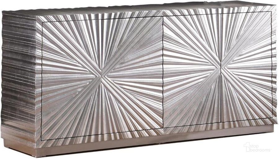 The appearance of Lacy Metallic Silver Sheen Sideboard designed by Best Master Furniture in the modern / contemporary interior design. This silver piece of furniture  was selected by 1StopBedrooms from Lacy Collection to add a touch of cosiness and style into your home. Sku: T2021SS. Material: Metal. Product Type: Sideboard. Image1