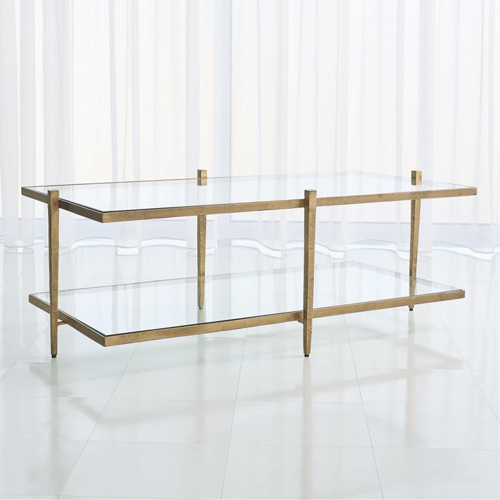 The appearance of Laforge Cocktail Table In Antique Gold designed by Global Views in the modern / contemporary interior design. This gold piece of furniture  was selected by 1StopBedrooms from Laforge Collection to add a touch of cosiness and style into your home. Sku: 7.91019. Product Type: Cocktail Table. Material: Iron. Image1