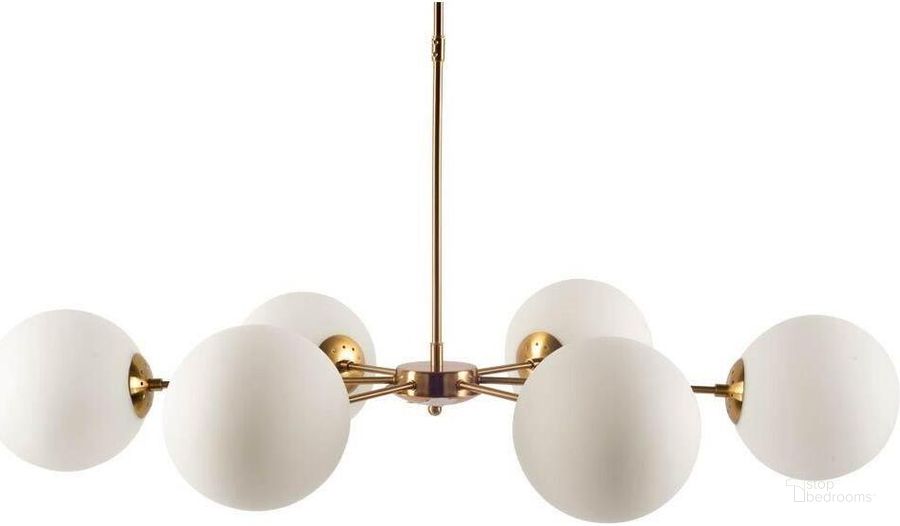 The appearance of Lahey Gold Multi-Arm With Frosted Glass Globe Six Bulb Chandelier designed by Mercana in the modern / contemporary interior design. This gold piece of furniture  was selected by 1StopBedrooms from  to add a touch of cosiness and style into your home. Sku: 65438. Material: Metal. Product Type: Chandelier. Image1