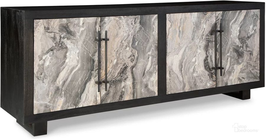 The appearance of Lakenwood Black Accent Cabinet designed by Signature Design by Ashley in the transitional interior design. This black/gray/ivory piece of furniture  was selected by 1StopBedrooms from Lakenwood Collection to add a touch of cosiness and style into your home. Sku: A4000534. Material: Marble. Product Type: Accent Cabinet. Image1