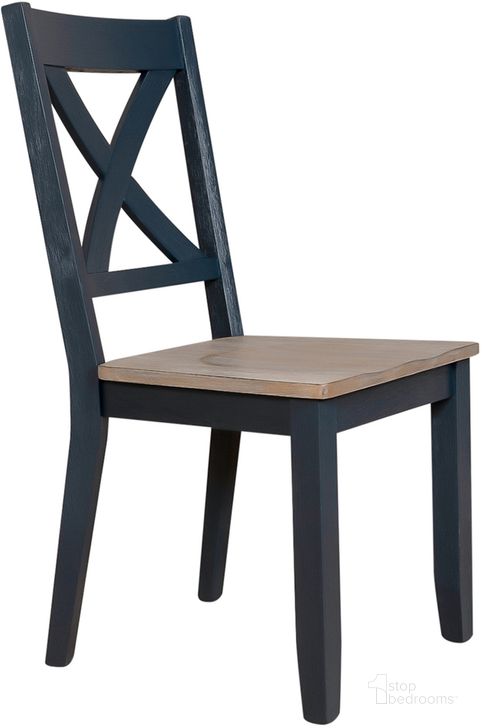 The appearance of Lakeshore X Back Side Chair (Navy) (Set of 2) designed by Liberty in the transitional interior design. This navy piece of furniture  was selected by 1StopBedrooms from Lakeshore Collection to add a touch of cosiness and style into your home. Sku: 519NY-C3000S. Product Type: Dining Chair. Material: Rubberwood. Image1
