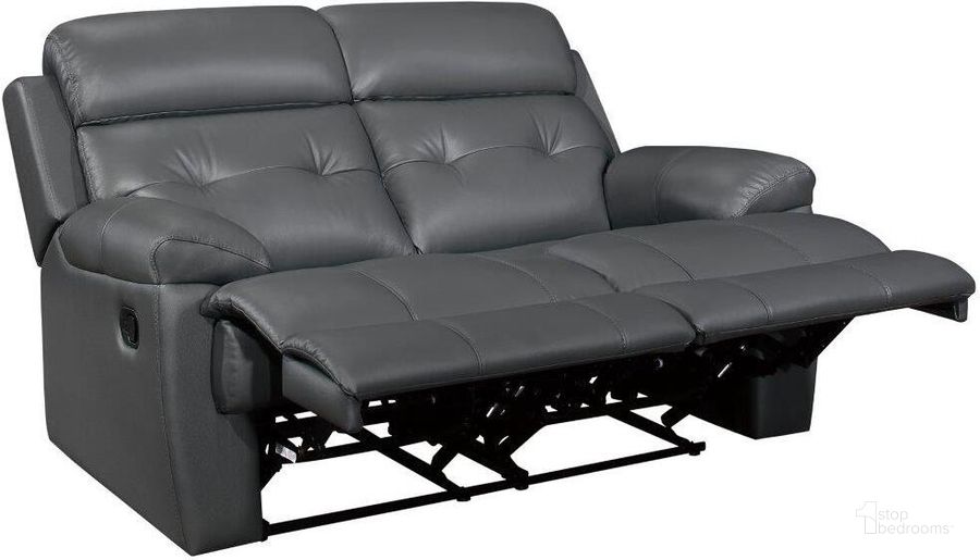 The appearance of Lambent Dark Gray Leather Double Reclining Loveseat designed by Homelegance in the modern / contemporary interior design. This gray piece of furniture  was selected by 1StopBedrooms from Lambent Collection to add a touch of cosiness and style into your home. Sku: 9529DGY-2. Material: Leather. Product Type: Reclining Loveseat. Image1