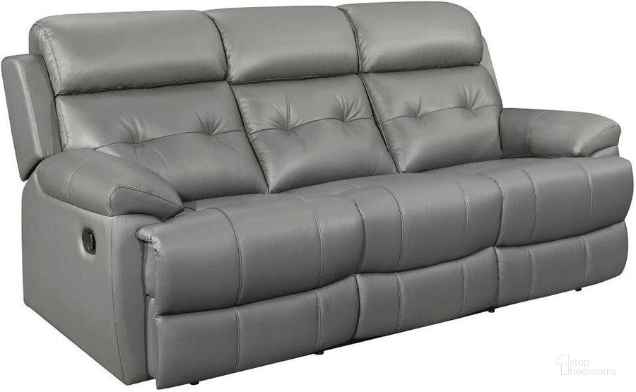 The appearance of Lambent Gray Leather Double Reclining Sofa designed by Homelegance in the modern / contemporary interior design. This gray piece of furniture  was selected by 1StopBedrooms from Lambent Collection to add a touch of cosiness and style into your home. Sku: 9529GRY-3. Material: Leather. Product Type: Reclining Sofa. Image1