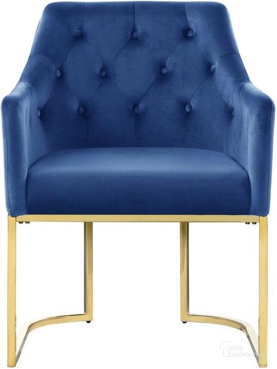 The appearance of Lana Blue Tufted Velvet Arm Chair In Gold designed by Best Master Furniture in the modern / contemporary interior design. This blue/gold piece of furniture  was selected by 1StopBedrooms from Lana Collection to add a touch of cosiness and style into your home. Sku: LX610BL. Product Type: Arm Chair. Material: Velvet. Image1