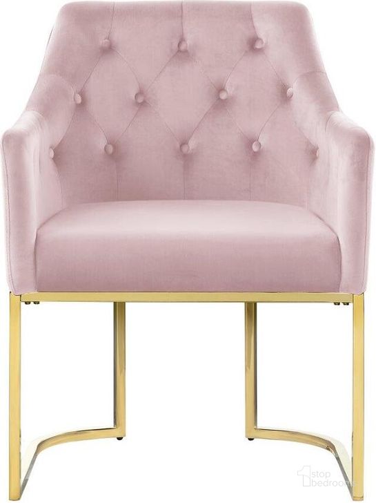 The appearance of Lana Pink Tufted Velvet Arm Chair In Gold designed by Best Master Furniture in the modern / contemporary interior design. This pink and gold piece of furniture  was selected by 1StopBedrooms from Lana Collection to add a touch of cosiness and style into your home. Sku: LX610P. Product Type: Arm Chair. Material: Velvet. Image1