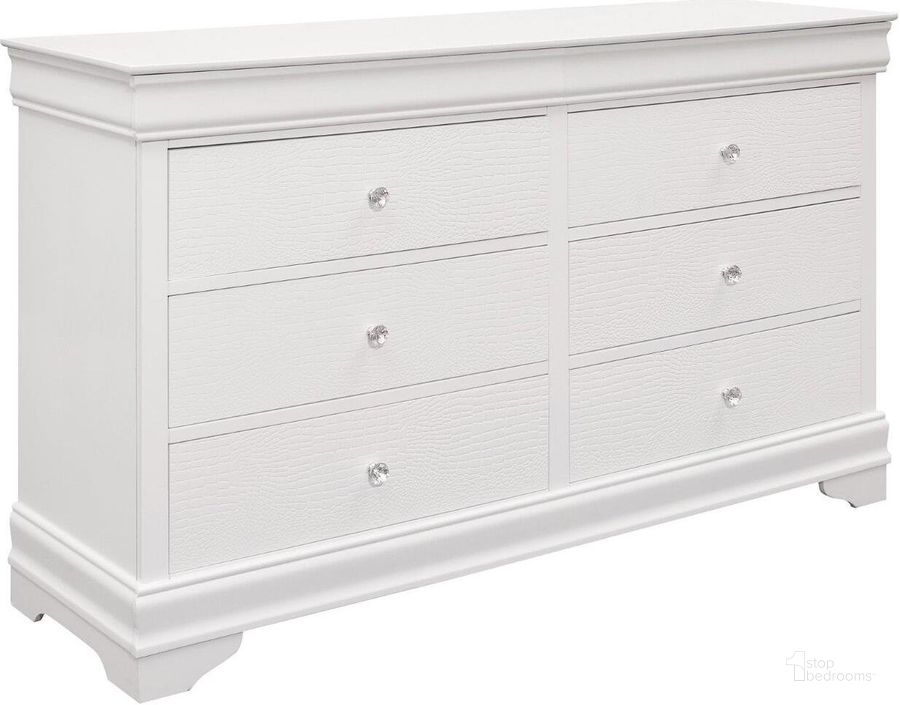 The appearance of Lana White Dresser designed by Homelegance in the transitional interior design. This white piece of furniture  was selected by 1StopBedrooms from Lana Collection to add a touch of cosiness and style into your home. Sku: 1556W-5. Material: Wood. Product Type: Dresser. Image1
