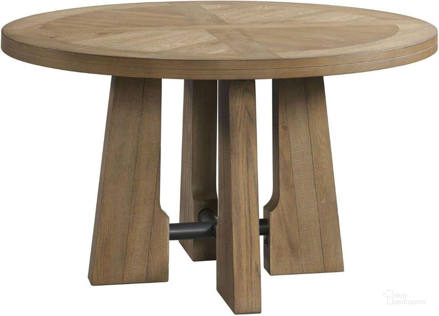 The appearance of Landmark Dining Weathered Oak Round Dining Table designed by Intercon in the transitional interior design. This brown piece of furniture  was selected by 1StopBedrooms from Landmark Dining Collection to add a touch of cosiness and style into your home. Sku: LM-TA-5454-WOA-TOP;LM-TA-5454-WOA-BSE. Table Base Style: Pedestal. Table Top Shape: Round. Product Type: Dining Table. Image1