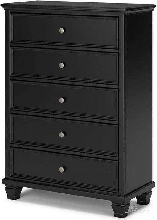 The appearance of Lanolee Black Five Drawer Chest designed by Signature Design by Ashley in the transitional interior design. This black piece of furniture  was selected by 1StopBedrooms from Lanolee Collection to add a touch of cosiness and style into your home. Sku: B687-46. Material: Wood. Product Type: Chest. Image1