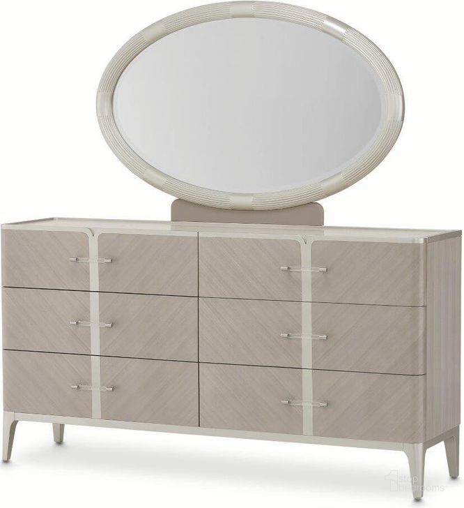 The appearance of Lanterna Dresser With Mirror In Silver Mist designed by AICO in the modern / contemporary interior design. This silver piece of furniture  was selected by 1StopBedrooms from Lanterna Collection to add a touch of cosiness and style into your home. Sku: N9032050-823;N9032060-823. Material: Glass. Product Type: Dresser Mirror. Image1