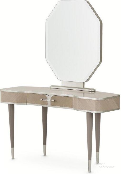 The appearance of Lanterna Vanity With Mirror In Silver Mist designed by AICO in the modern / contemporary interior design. This silver piece of furniture  was selected by 1StopBedrooms from Lanterna Collection to add a touch of cosiness and style into your home. Sku: 9032058-823;9032068-823. Product Type: Vanity. Material: Acrylic. Image1