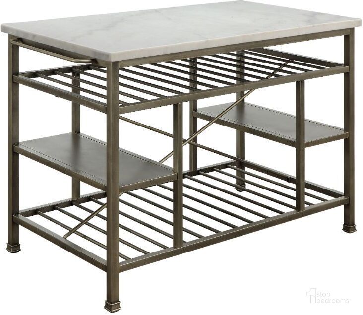 The appearance of Lanzo Kitchen Cabinet (Antique Pewter) designed by ACME in the industrial interior design. This antique pewter piece of furniture  was selected by 1StopBedrooms from Lanzo Collection to add a touch of cosiness and style into your home. Sku: 98402. Material: Metal. Product Type: Kitchen Islands and Serving Cart. Image1