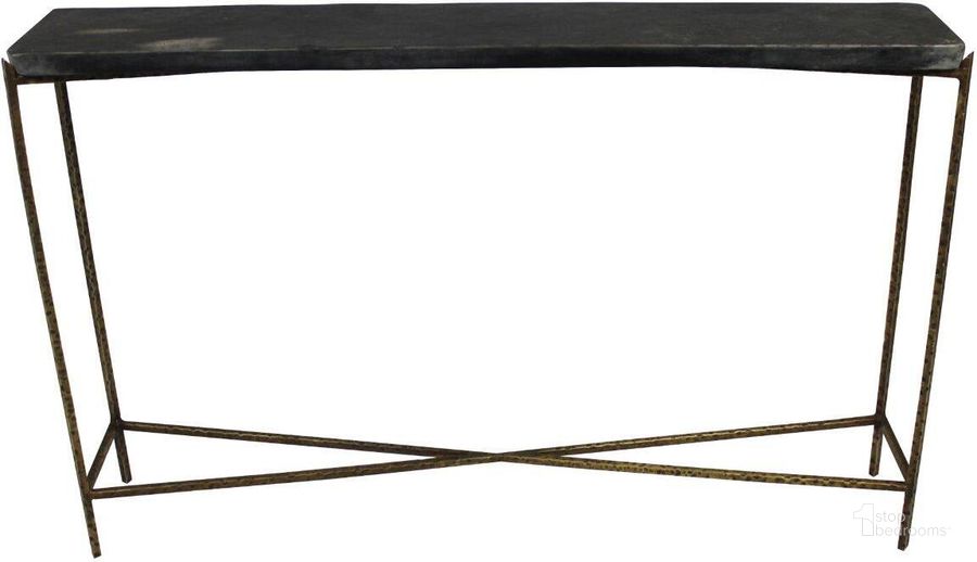 The appearance of Large Kirby Console Table In Old Gold And Black designed by Moti in the transitional interior design. This black piece of furniture  was selected by 1StopBedrooms from Kirby Collection to add a touch of cosiness and style into your home. Sku: 82005005. Product Type: Console Table. Material: Iron. Image1