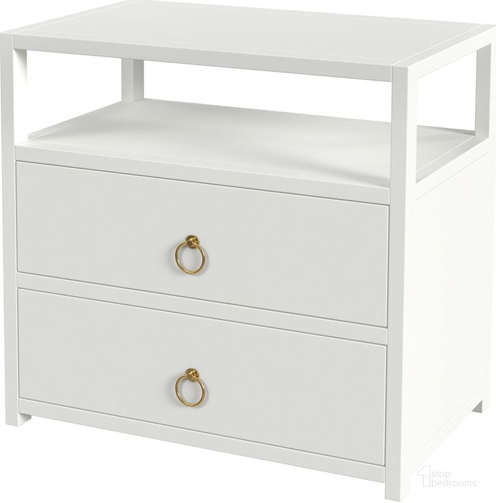The appearance of Lark 2 Drawer Wide Nightstand In White designed by Butler Specialty Company in the modern / contemporary interior design. This white piece of furniture  was selected by 1StopBedrooms from Lark Collection to add a touch of cosiness and style into your home. Sku: 5670304. Material: Wood. Product Type: Nightstand. Image1