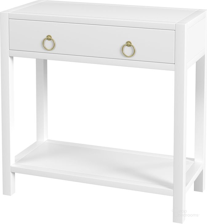 The appearance of Lark 30 Inch Wood 1-Drawer Nightstand In White designed by Butler Specialty Company in the modern / contemporary interior design. This white piece of furniture  was selected by 1StopBedrooms from Lark Collection to add a touch of cosiness and style into your home. Sku: 5675304. Material: Wood. Product Type: Nightstand. Image1