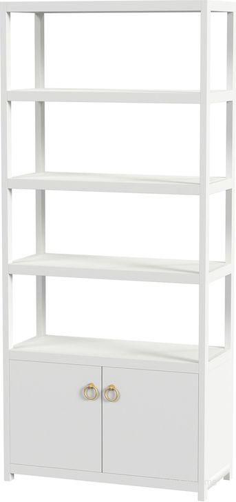 The appearance of Lark 4-Tier Etagere Etagere Bookcase In White designed by Butler Specialty Company in the modern / contemporary interior design. This white piece of furniture  was selected by 1StopBedrooms from Lark Collection to add a touch of cosiness and style into your home. Sku: 5674304. Material: Wood. Product Type: Bookcase. Image1