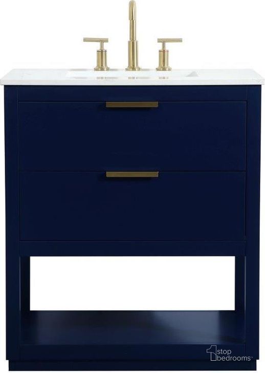The appearance of Larkin 30 Inch Single Bathroom Vanity In Blue designed by Elegant Lighting in the transitional interior design. This blue piece of furniture  was selected by 1StopBedrooms from Larkin Collection to add a touch of cosiness and style into your home. Sku: VF19230BL. Material: Wood. Product Type: Bathroom Vanity. Image1