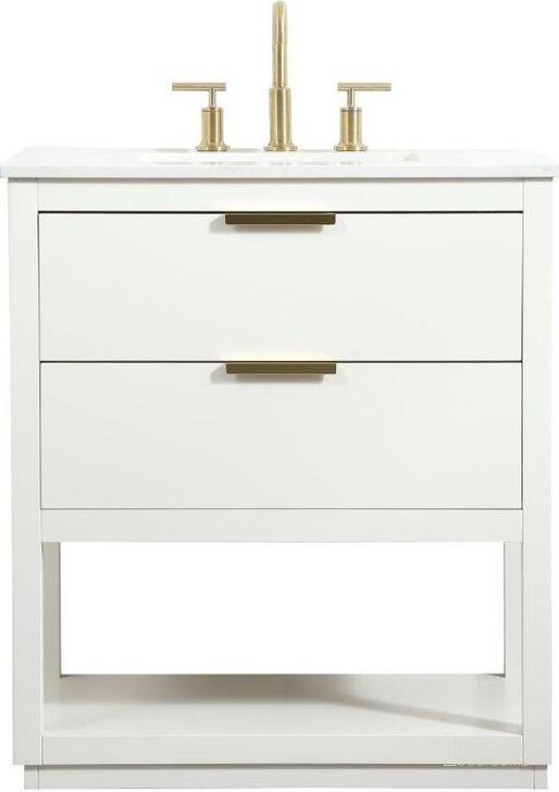 The appearance of Larkin 30 Inch Single Bathroom Vanity In White designed by Elegant Lighting in the transitional interior design. This white piece of furniture  was selected by 1StopBedrooms from Larkin Collection to add a touch of cosiness and style into your home. Sku: VF19230WH. Material: Wood. Product Type: Bathroom Vanity. Image1