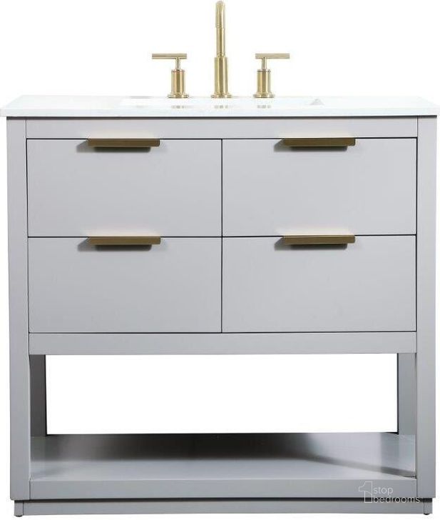 The appearance of Larkin 36 Inch Single Bathroom Vanity In Grey designed by Elegant Lighting in the transitional interior design. This grey piece of furniture  was selected by 1StopBedrooms from Larkin Collection to add a touch of cosiness and style into your home. Sku: VF19236GR. Material: Wood. Product Type: Bathroom Vanity. Image1