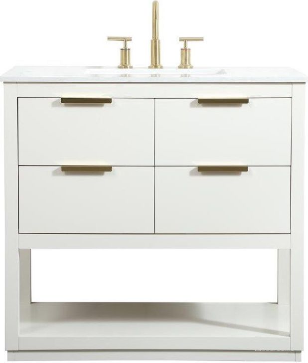 The appearance of Larkin 36 Inch Single Bathroom Vanity In White designed by Elegant Lighting in the transitional interior design. This white piece of furniture  was selected by 1StopBedrooms from Larkin Collection to add a touch of cosiness and style into your home. Sku: VF19236WH. Material: Wood. Product Type: Bathroom Vanity. Image1