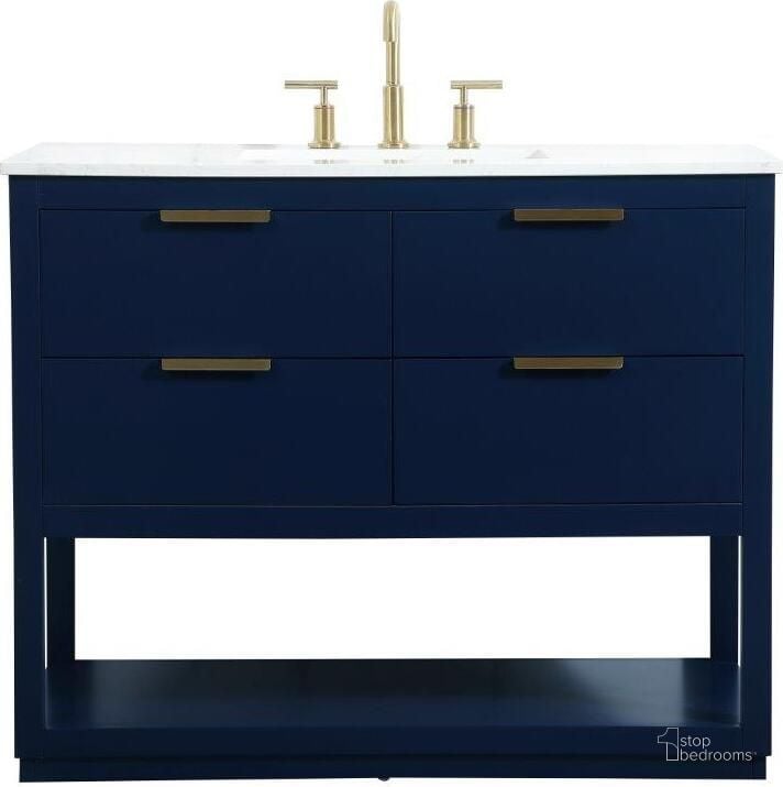 The appearance of Larkin 42 Inch Single Bathroom Vanity In Blue designed by Elegant Lighting in the transitional interior design. This blue piece of furniture  was selected by 1StopBedrooms from Larkin Collection to add a touch of cosiness and style into your home. Sku: VF19242BL. Material: Wood. Product Type: Bathroom Vanity. Image1