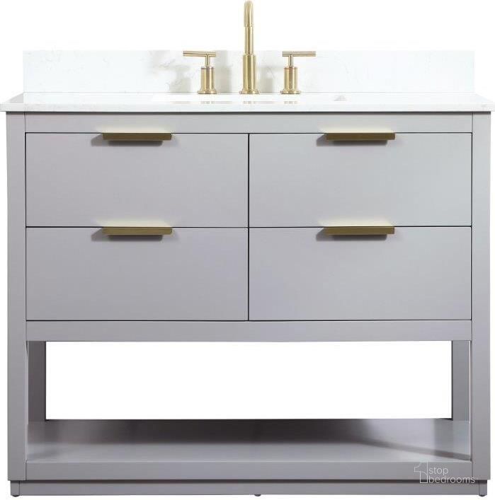 The appearance of Larkin 42 Inch Single Bathroom Vanity In Grey With Backsplash designed by Elegant Lighting in the transitional interior design. This grey piece of furniture  was selected by 1StopBedrooms from Larkin Collection to add a touch of cosiness and style into your home. Sku: VF19242GR-BS. Material: Wood. Product Type: Bathroom Vanity. Image1