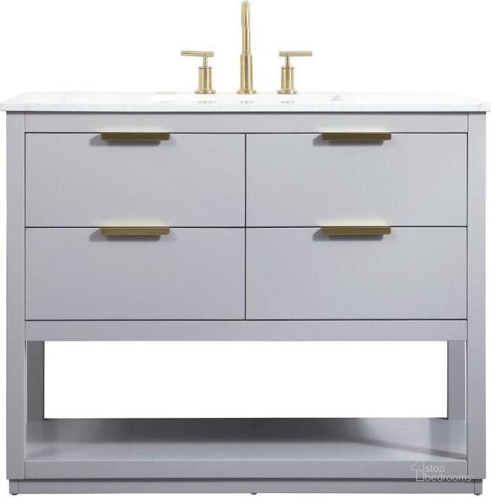 The appearance of Larkin 42 Inch Single Bathroom Vanity In Grey designed by Elegant Lighting in the transitional interior design. This grey piece of furniture  was selected by 1StopBedrooms from Larkin Collection to add a touch of cosiness and style into your home. Sku: VF19242GR. Material: Wood. Product Type: Bathroom Vanity. Image1