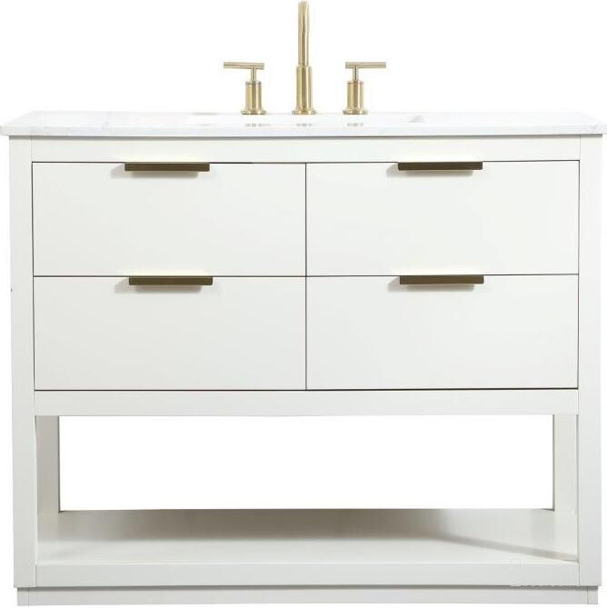 The appearance of Larkin 42 Inch Single Bathroom Vanity In White designed by Elegant Lighting in the transitional interior design. This white piece of furniture  was selected by 1StopBedrooms from Larkin Collection to add a touch of cosiness and style into your home. Sku: VF19242WH. Material: Wood. Product Type: Bathroom Vanity. Image1