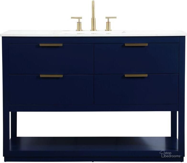 The appearance of Larkin 48 Inch Single Bathroom Vanity In Blue designed by Elegant Lighting in the transitional interior design. This blue piece of furniture  was selected by 1StopBedrooms from Larkin Collection to add a touch of cosiness and style into your home. Sku: VF19248BL. Material: Wood. Product Type: Bathroom Vanity. Image1