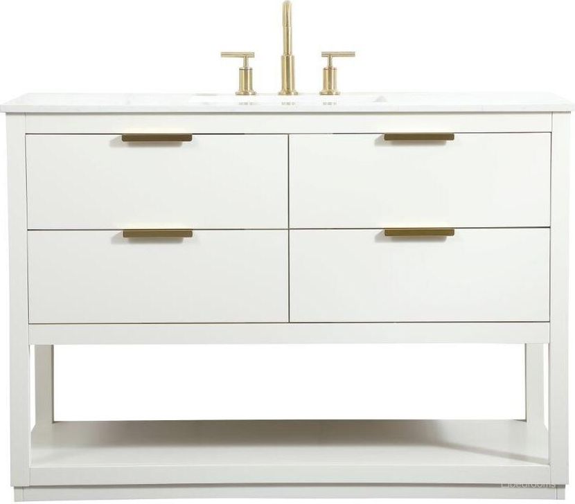 The appearance of Larkin 48 Inch Single Bathroom Vanity In White designed by Elegant Lighting in the transitional interior design. This white piece of furniture  was selected by 1StopBedrooms from Larkin Collection to add a touch of cosiness and style into your home. Sku: VF19248WH. Material: Wood. Product Type: Bathroom Vanity. Image1