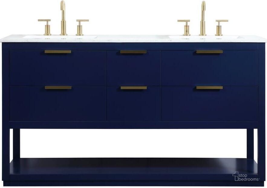 The appearance of Larkin 60 Inch Single Bathroom Vanity In Blue VF19260DBL designed by Elegant Lighting in the transitional interior design. This blue piece of furniture  was selected by 1StopBedrooms from Larkin Collection to add a touch of cosiness and style into your home. Sku: VF19260DBL. Material: Wood. Product Type: Bathroom Vanity. Image1