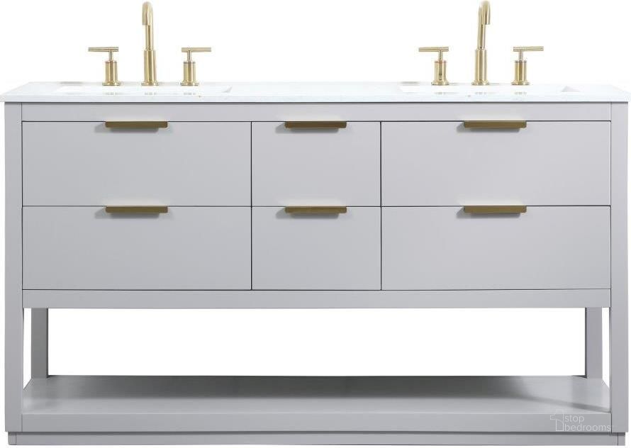 The appearance of Larkin 60 Inch Single Bathroom Vanity In Grey VF19260DGR designed by Elegant Lighting in the transitional interior design. This grey piece of furniture  was selected by 1StopBedrooms from Larkin Collection to add a touch of cosiness and style into your home. Sku: VF19260DGR. Material: Wood. Product Type: Bathroom Vanity. Image1