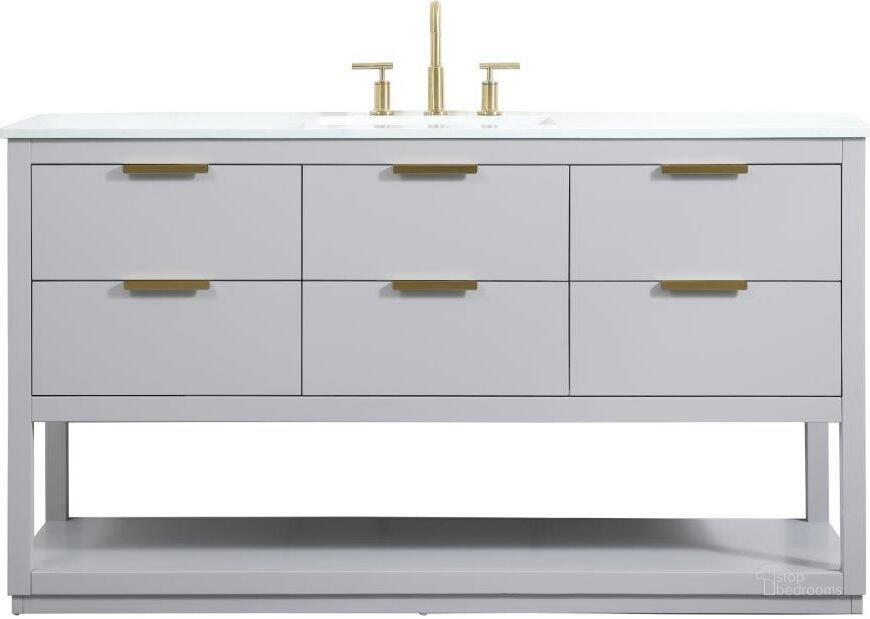 The appearance of Larkin 60 Inch Single Bathroom Vanity In Grey VF19260GR designed by Elegant Lighting in the transitional interior design. This grey piece of furniture  was selected by 1StopBedrooms from Larkin Collection to add a touch of cosiness and style into your home. Sku: VF19260GR. Material: Wood. Product Type: Bathroom Vanity. Image1