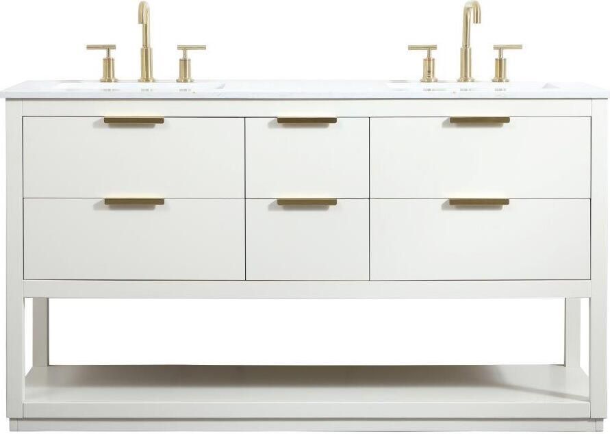 The appearance of Larkin 60 Inch Single Bathroom Vanity In White VF19260DWH designed by Elegant Lighting in the transitional interior design. This white piece of furniture  was selected by 1StopBedrooms from Larkin Collection to add a touch of cosiness and style into your home. Sku: VF19260DWH. Material: Wood. Product Type: Bathroom Vanity. Image1