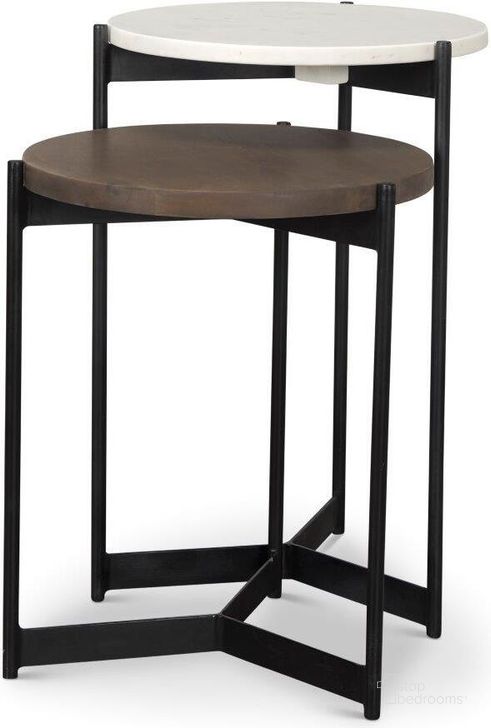 The appearance of Larkin Marble And Dark Brown Wood Tabletop Nesting Side Tables designed by Mercana in the modern / contemporary interior design. This dark brown piece of furniture  was selected by 1StopBedrooms from Larkin Collection to add a touch of cosiness and style into your home. Sku: 70170. Material: Wood. Product Type: Nesting Table. Image1