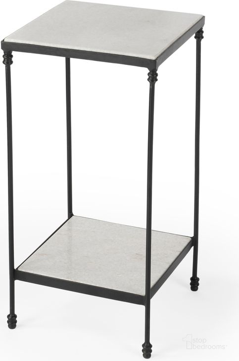 The appearance of Larkin Outdoor Marble and Iron Side Table In Black designed by Butler Specialty Company in the transitional interior design. This black piece of furniture  was selected by 1StopBedrooms from Larkin Collection to add a touch of cosiness and style into your home. Sku: 3319437. Product Type: Outdoor Table. Material: Iron. Image1