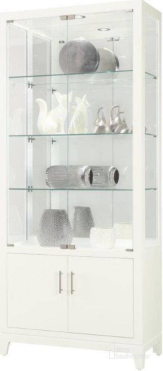 The appearance of Larson Iii Curio Cabinet In Gloss White designed by Howard Miller in the transitional interior design. This cream piece of furniture  was selected by 1StopBedrooms from Larson Collection to add a touch of cosiness and style into your home. Sku: 680752. Product Type: Curio Cabinet. Image1