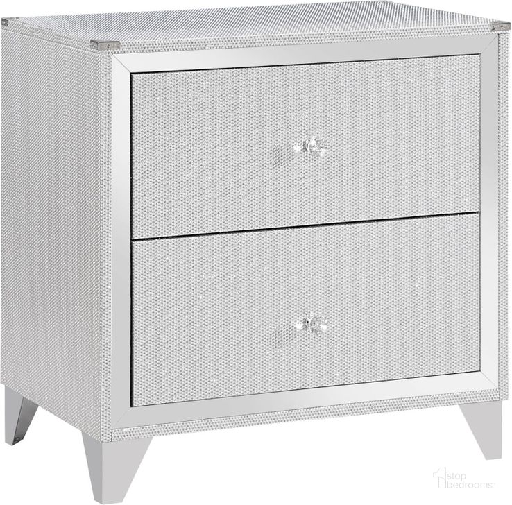 The appearance of Larue 2-Drawer Nightstand with USB Port In Silver designed by Coaster in the modern / contemporary interior design. This silver piece of furniture  was selected by 1StopBedrooms from Larue Collection to add a touch of cosiness and style into your home. Sku: 224492. Material: Wood. Product Type: Nightstand. Image1